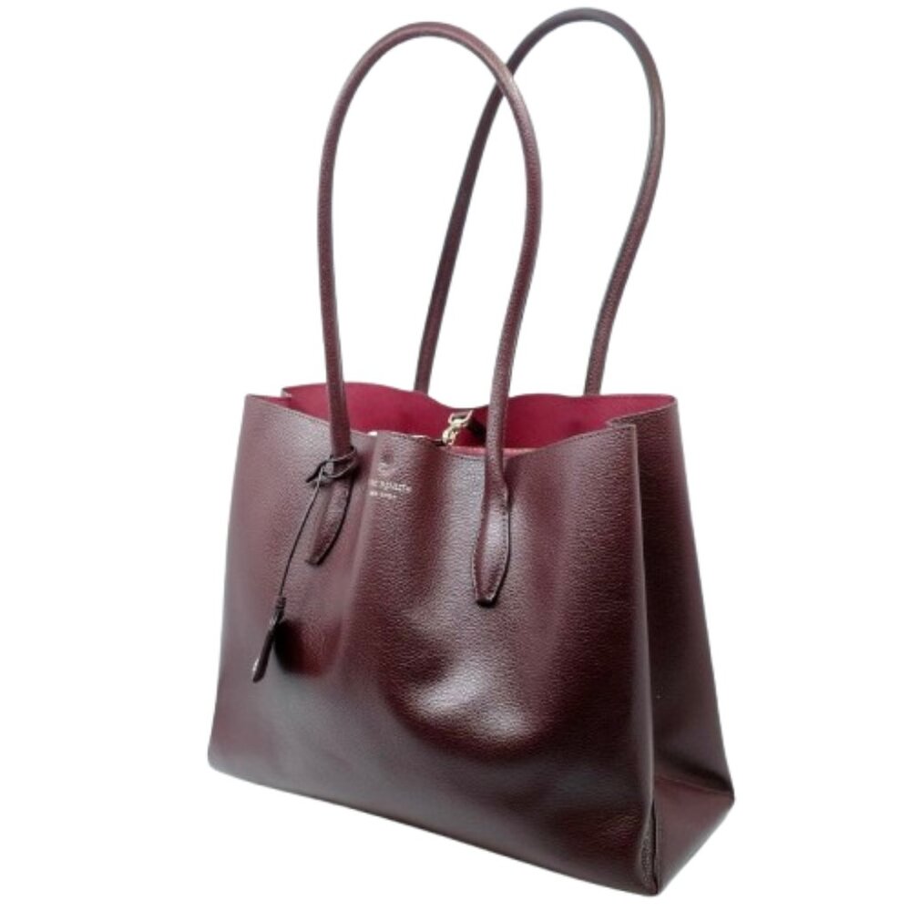 Kate Spade Burgundy Leather Tote Bag with Contrast Interior